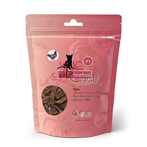 catz finefood Meatz Katzen Leckerlies Huhn N° 3 - knusprige Fleischstreifen, gegrilltes Hühnerfleisch mit Biotin für gänzendes Fell - Katzensnack ohne Zucker, getreidefrei, 8 x 45g von catz finefood