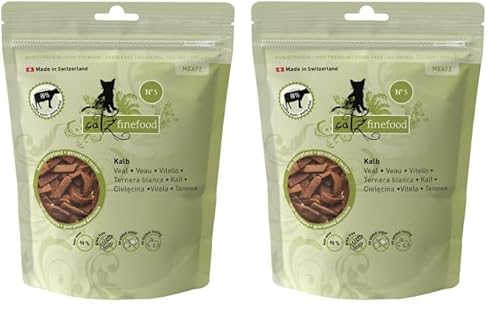 catz finefood Meatz Katzen Leckerlies Kalb N° 5 - knusprige Streifen aus Kalbfleisch - gegrillt und getrocknet - Katzensnack ohne Zucker, getreidefrei, 45g (Packung mit 2) von catz finefood