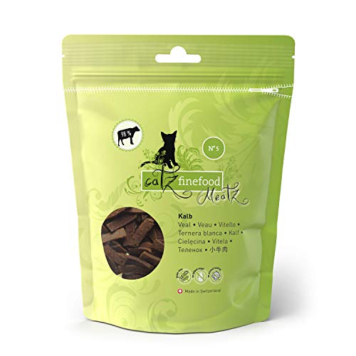 catz finefood Meatz Katzen Leckerlies Kalb N° 5 - knusprige Streifen aus Kalbfleisch - gegrillt und getrocknet - Katzensnack ohne Zucker, getreidefrei, 8 x 45g von catz finefood