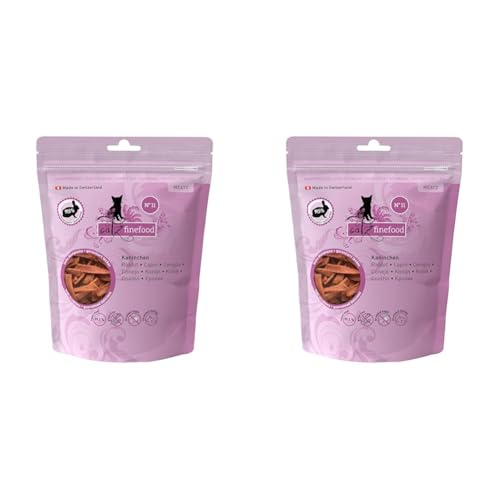 catz finefood Meatz Katzen Leckerlies Kaninchen N° 11 - knusprige Streifen aus Kaninchenfleisch - gegrillt und getrocknet - Katzensnack ohne Zucker, getreidefrei, 45g (Packung mit 2) von catz finefood