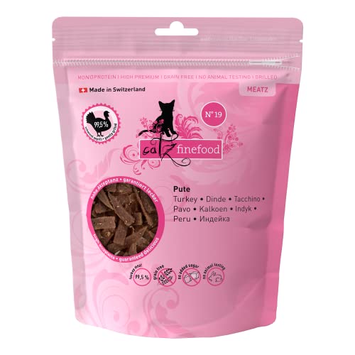 catz finefood Meatz Katzen Leckerlies Pute N° 19 - knusprige Streifen aus 100 Prozent Putenfleisch - Katzensnack für Allergiker ohne Zucker, getreidefrei (1 x 45 g) von catz finefood