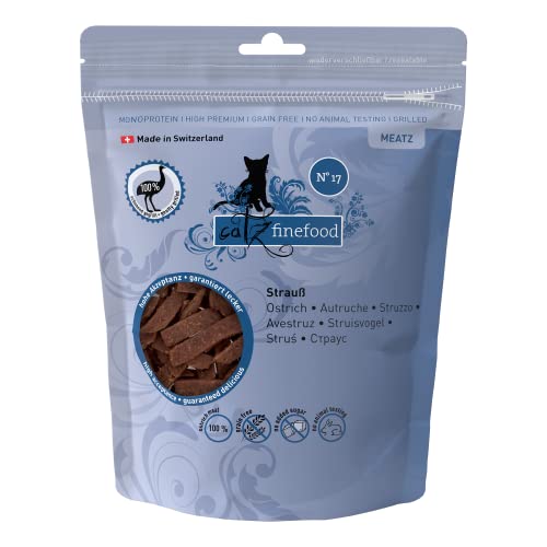 catz finefood Meatz Katzen Leckerlies Strauss N° 17 - knusprige Streifen aus 100 Prozent Straussenfleisch - Katzensnack für Allergiker ohne Zucker, getreidefrei (1 x 45 g) von catz finefood