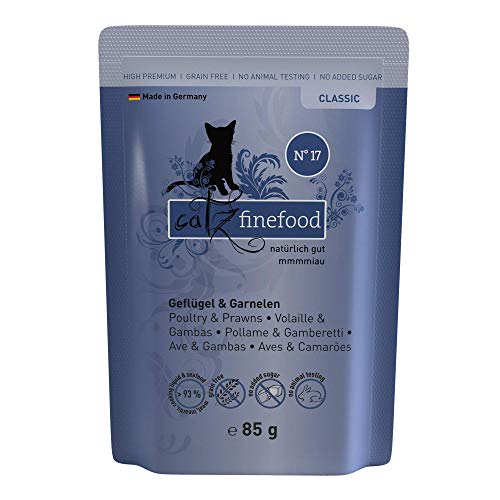 catz finefood N° 17 Geflügel & Garnele Feinkost Katzenfutter nass, verfeinert mit Karotte & Cranberry, 16 x 85g Beutel von catz finefood