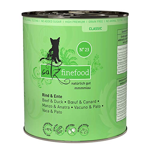 catz finefood N° 23 Rind & Ente Feinkost Katzenfutter nass, verfeinert mit Cranberry & Aloe Vera, 6 x 800g Dosen von catz finefood