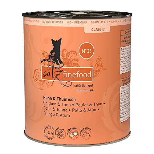 catz finefood N° 25 Huhn & Thunfisch Feinkost Katzenfutter nass, verfeinert mit Kürbis & Hagebutte, 6 x 800g Dosen von catz finefood