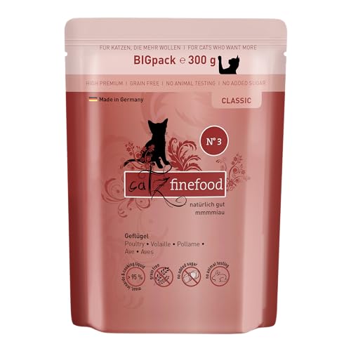 catz finefood N° 3 Geflügel Feinkost Katzenfutter nass, Premium Nassfutter für Katzen ohne Getreide und Zucker mit hohem Fleischanteil (6 x 300g Beutel) von catz finefood