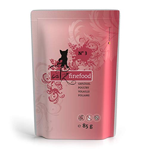 catz finefood N° 3 Geflügel Feinkost Katzenfutter nass, verfeinert mit Preiselbeeren & Löwenzahn, 8 x 85g Beutel von catz finefood