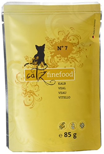 catz finefood N° 7 Kalb Feinkost Katzenfutter nass, verfeinert mit Aprikose & Ananas, 8 x 85g Beutel von catz finefood