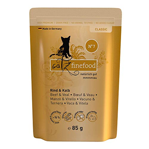 catz finefood N° 7 Rind & Kalb Feinkost Katzenfutter nass, verfeinert mit Aprikose & Ananas, 16 x 85g Beutel von catz finefood