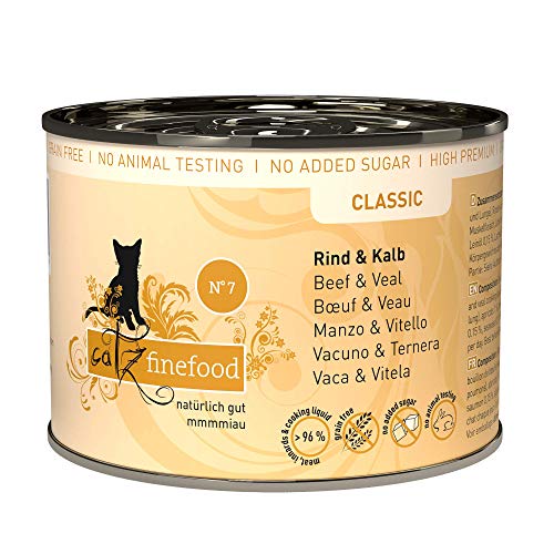 catz finefood N° 7 Rind & Kalb Feinkost Katzenfutter nass, verfeinert mit Aprikose & Ananas, 6 x 200g Dosen von catz finefood