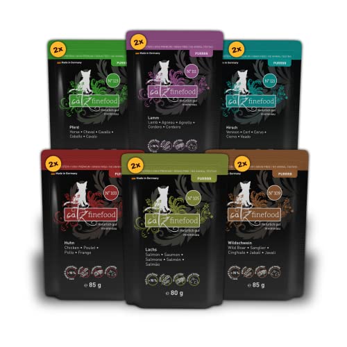 catz finefood Purrrr Collection II - Monoprotein Katzenfutter nass - getreidefrei, zuckerfrei, hypoallergen - hoher Fleischanteil - Multipack Nassfutter für Katzen - im Beutel, 12 x 80g-85g von catz finefood