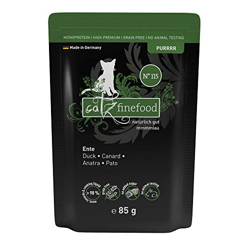 catz finefood Purrrr Ente Monoprotein Katzenfutter nass N° 115, für ernährungssensible Katzen, 70% Fleischanteil, 16 x 85g Beutel von catz finefood