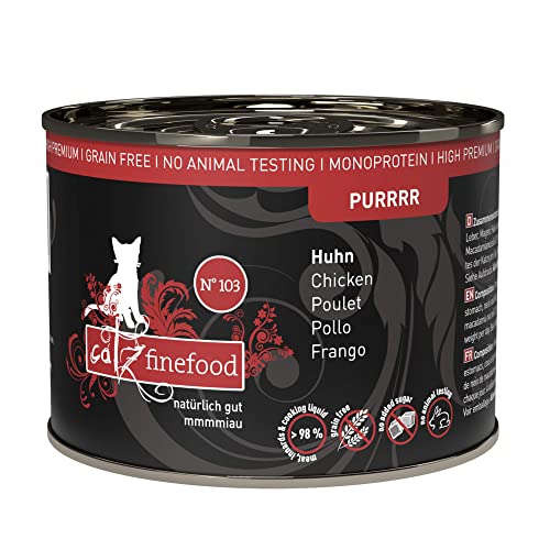 catz finefood Purrrr Huhn Monoprotein Katzenfutter nass N° 103, für ernährungssensible Katzen, 70% Fleischanteil, 6 x 200g Dose von catz finefood