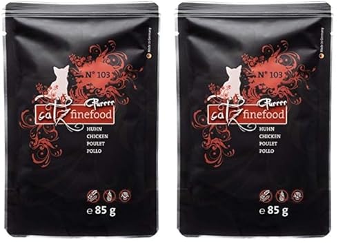 catz finefood Purrrr Huhn Monoprotein Katzenfutter nass N° 103, für ernährungssensible Katzen, 70% Fleischanteil, 85g Beutel (Packung mit 2) von catz finefood