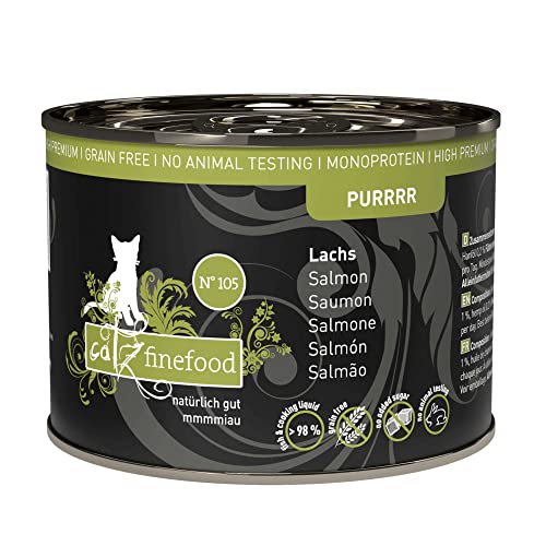 catz finefood Purrrr Lachs Monoprotein Katzenfutter nass N° 105, für ernährungssensible Katzen, 6 x 190 g von catz finefood