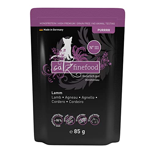 catz finefood Purrrr Lamm Monoprotein Katzenfutter nass N° 111, für ernährungssensible Katzen, 70% Fleischanteil, 16 x 85 g Beutel von catz finefood