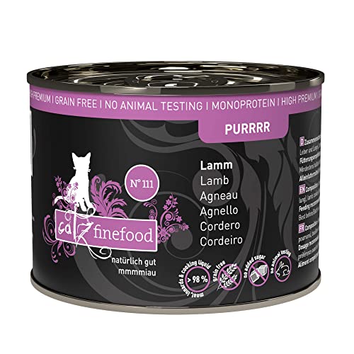 catz finefood Purrrr Lamm Monoprotein Katzenfutter nass N° 111, für ernährungssensible Katzen, 70% Fleischanteil, 6 x 200 g Dose von catz finefood