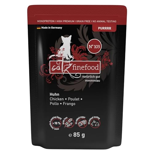 catz finefood Purrrr N° 103 Huhn Katzenfutter nass - Gourmet Nassfutter für Ihre Katze ohne Zucker & Getreide, glutenfrei und monoprotein mit hohem Fleischanteil (24 x 85g Beutel) von catz finefood