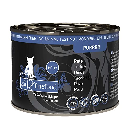 catz finefood Purrrr Pute Monoprotein Katzenfutter nass N° 117, für ernährungssensible Katzen, 70% Fleischanteil, 6 x 200g Dose von catz finefood