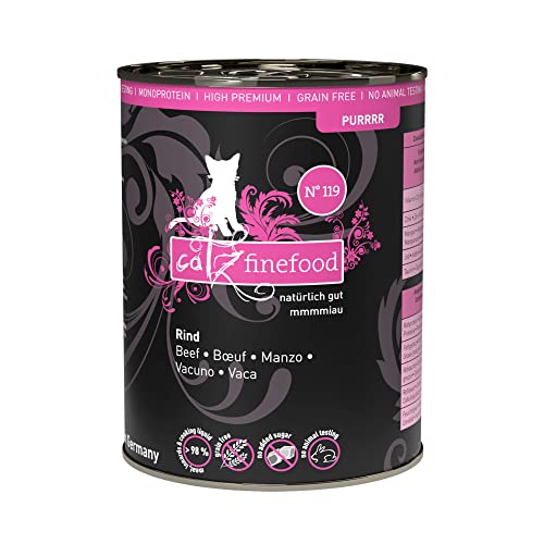 catz finefood Purrrr Rind Monoprotein Katzenfutter nass N° 119, für ernährungssensible Katzen, 70% Fleischanteil, 6 x 400g Dose von catz finefood