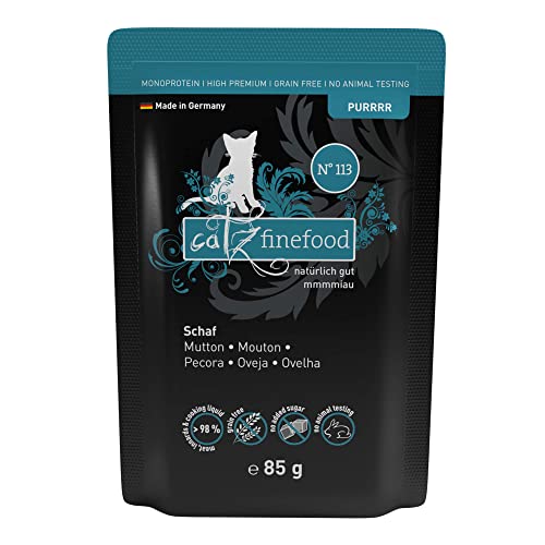 catz finefood Purrrr Schaf Monoprotein Katzenfutter nass N° 113, für ernährungssensible Katzen, 70% Fleischanteil, 16 x 85 g Beutel von catz finefood