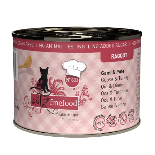 catz finefood Ragout N° 603 Gans & Pute Katzenfutter nass - Feinkost Nassfutter für Katzen in Sauce ohne Getreide und Zucker mit hohem Fleischanteil, 6 x 190 g Dose von catz finefood