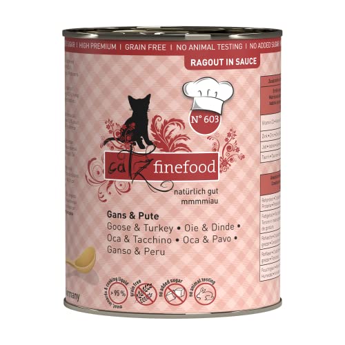 catz finefood Ragout N° 603 Gans & Pute Katzenfutter nass - Feinkost Nassfutter für Katzen in Sauce ohne Getreide und Zucker mit hohem Fleischanteil, 6 x 380 g Dose von catz finefood