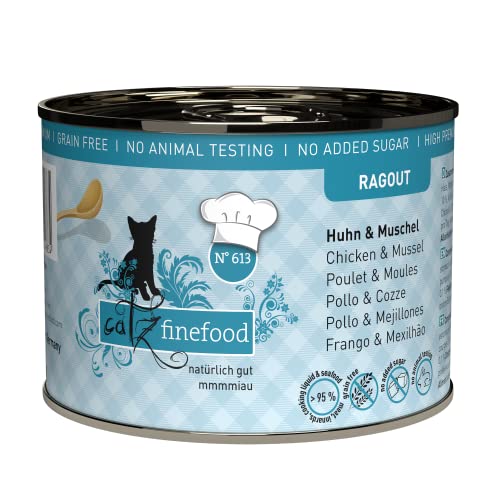 catz finefood Ragout N° 613 Huhn & Muschel Katzenfutter nass - Feinkost Nassfutter für Katzen in Sauce ohne Getreide und Zucker mit hohem Fleischanteil, 6 x 190 g Dose von catz finefood