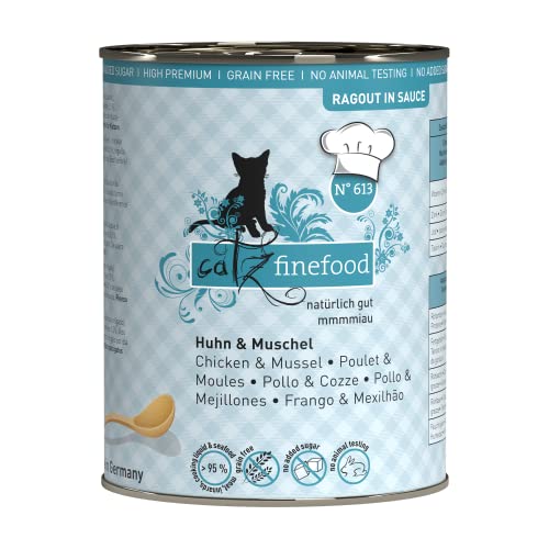 catz finefood Ragout N° 613 Huhn & Muschel Katzenfutter nass - Feinkost Nassfutter für Katzen in Sauce ohne Getreide und Zucker mit hohem Fleischanteil, 6 x 380 g Dose von catz finefood