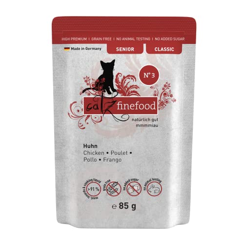 catz finefood Senior N°03 Huhn Katzenfutter nass - Premium Nassfutter für Ihre Senior Katze - getreidefrei, ohne Zucker, hoher Fleischanteil, Vitamine & Mineralien (16 x 85g Beutel) von catz finefood