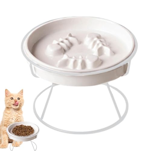 Anti-Vomiting Raised Cat Feeder, Slow-Eating Ceramic Cat Bowl with Stand, Fish Pool Design Puzzle Feeder for Cats, Prevents Bloating and Black Chin, 6.18x6.18x4.06 Inches von ccuzs