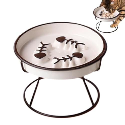 Anti-Vomiting Raised Cat Feeder, Slow-Eating Ceramic Cat Bowl with Stand, Fish Pool Design Puzzle Feeder for Cats, Prevents Bloating and Black Chin, 6.18x6.18x4.06 Inches von ccuzs