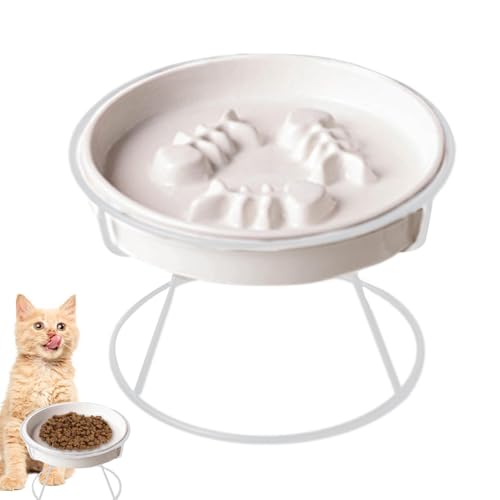 Anti-Vomiting Raised Cat Feeder, Slow-Eating Ceramic Cat Bowl with Stand, Fish Pool Design Puzzle Feeder for Cats, Prevents Bloating and Black Chin, 6.18x6.18x4.06 Inches von ccuzs