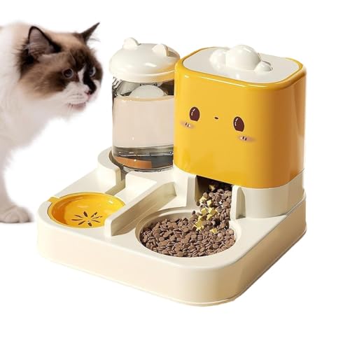 Automatic Cat Feeder, Large Capacity Pet Food and Water Dispenser, Gravitty Pet Feeding Station for Cats, Dogs, Kittens, Rabbits, 29x26x23cm 570g Yellow Pink von ccuzs