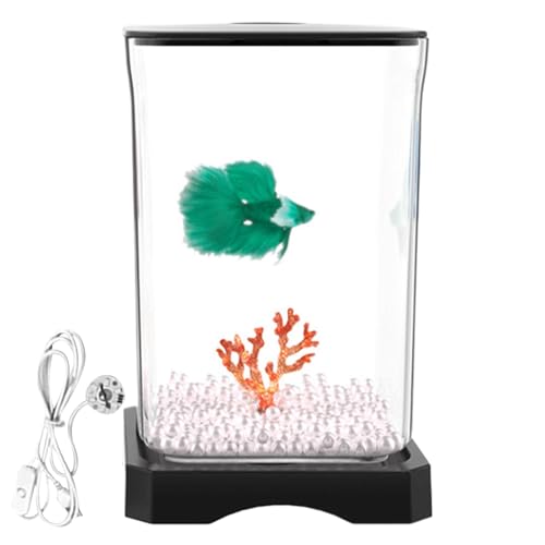 Betta Fish Tank, Small Acrylic Aquarium with LED Light, Clear Fish Bowl Compact, Desktop for Shrimp, Crab, Spider Habitat, 17.7x11.8x11.8cm 280g White Black von ccuzs