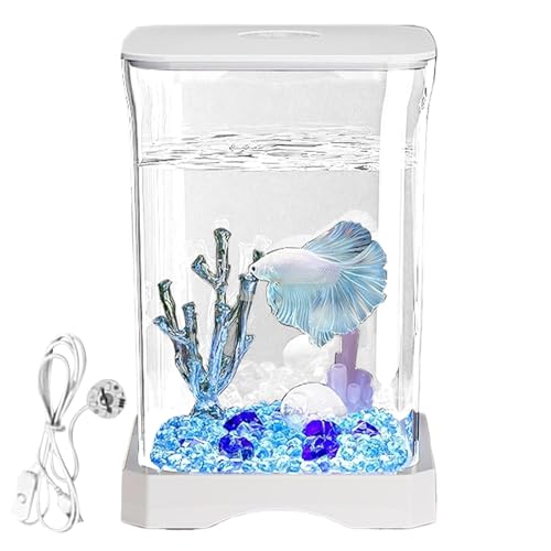 Betta Fish Tank, Small Acrylic Aquarium with Led Lighting, Clear Desktop Fish Bowl for Water Landscaping, Shrimp, Crab and Spider Habitat Decoration, 6.97x4.65x4.65 Inches von ccuzs