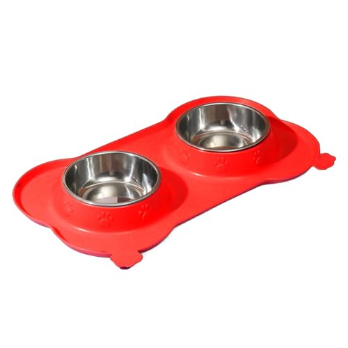 Dog Double Feeding Bowl, Non-Slip Pet Food Bowl, Detachable Stainless Steel Dish, (35x19cm, Blue/Black/Red), Suitable for Small Medium Large Dogs & Cats von ccuzs