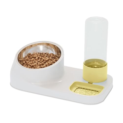 Pet Feeder Bowl, Water Dispenser, Cat Feeder, Stainless Steel Snack Container Waterer, Non-Slip Dry Food 11,81 x 6,69 x 8,27 Zoll, ideal für kleine und mittelgroße Haustiere, Gelb von ccuzs