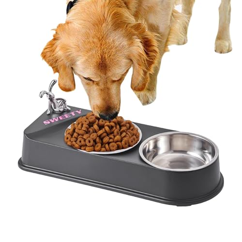 Pet Feeding Bowl, Double Pet Dishes, Non Slip Feeder, Stainless Steel Bowls with Easy to Clean and Maintain for Cats, Dogs, and Small Pets, 12.8x5.31x2.36 Inches von ccuzs