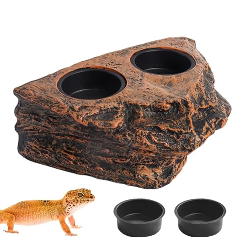 Reptile Dish, 2 Cups Imitation Rock Bowl, Aquarium Decoration, Compact Small Turtle Habitat Feeder, (14.5x6x10cm), Feeding Table Accessories for Snake Spider von ccuzs