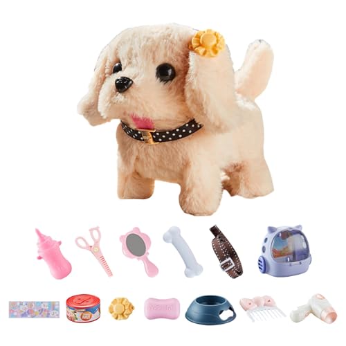 ccuzs Electronic Walking Puppy Toy, Interactive Plush Dog with Feeding Kit, Simulation Childrens Pet Toy, Educational Walking Stuffed Puppy with Pet Backpack 9.45x9.45x6.1 Inches for Kids Age 3 to 8 von ccuzs