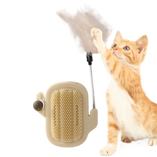 ccuzs Interactive Catnip Toys for Cats, Wall-Mounted Cat Groomer Brush with Catnip Treats, Chewable Edible Ball and Massage Set for Shedding and Cleaning, Teaser Stick for Indoor Cat and Relaxation von ccuzs