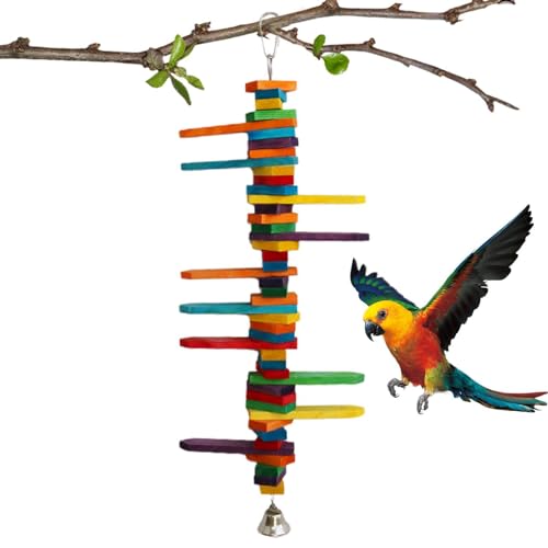 ccuzs Vogelspielzeug für Sittiche,Vogelkauspielzeug - Nymphensittich-Spielzeug mit bunten Holzblöcken - Papageienkäfig-Beißspielzeug mit Glocke, Papageienkäfiganhänger für kleine Sittiche, von ccuzs