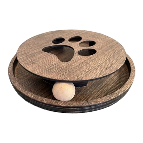 Wooden Cat Ball Track, Interactive Spinner Toy, Engaging Round Kitten Playset, Fun Indoor Pet Activity, Stimulating Exercise Toy for Hunting Instincts, 11.81x11.81x3.94 Inches von ccuzs