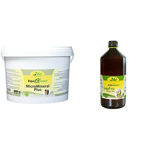 cdVet EquiGreen 100% Natur Micromineral Plus Nahrungsergänzungsmittel für Hunde, 4 kg & Naturprodukte ArthroGreen Lauf-Fit 1l - zur Unterstützung der Gelenke für Pferd, Hund und Katze mit Kräutern von cdVet