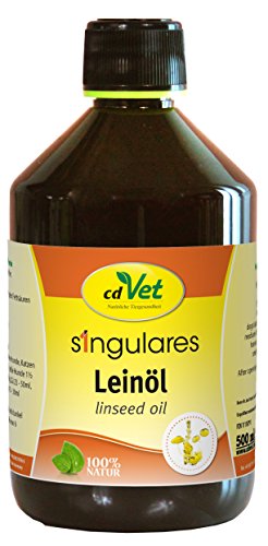 cdVet Naturprodukte Singulares Leinöl 500 ml - Hund, Katze, Pferd - kaltgepresst aus Leinsamen - hoher Anteil an Omega 3 Fettsäuren - Energiequelle - Ausgleich des Fettsäurenverhältnisses - von cdVet