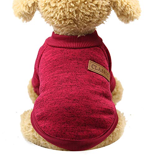 cfpqv Pullover Hundekleidung Haustier Teddy Katze Welpen warme Wolle Zweibeinige Haustierkleidung Strickpullover Hund 60 cm (Wine, L) von cfpqv