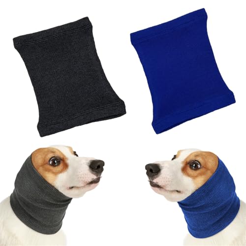 Gehörschutz Hund Silvester, Ohrenschützer Hund, Lärmschutz Für Hunde, Winter Pet Coldproof Geräuschreduzierung Warme Kopfbedeckungen, Hohe Elastizität Hunde Ohrenschützer Halstuch (L,2 Stück) von champracer