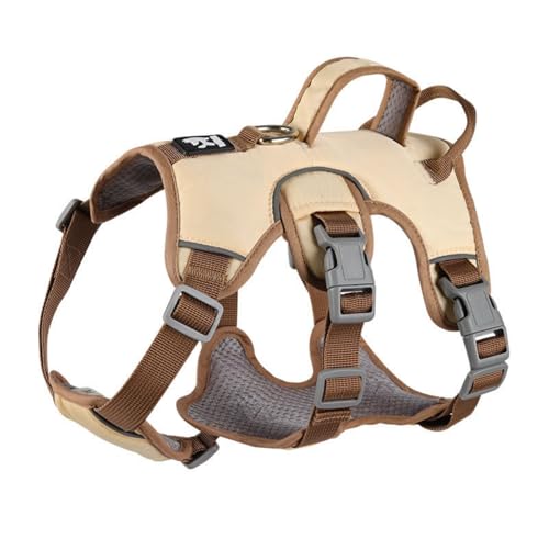 Hundegeschirr für Kleine und Mittelgroße Hunde Anti Zug Hundegeschirr Harness Verstellbar Atmungsaktiv Reflexstreifen Leicht Anzulegen (Beige-A,L) von champracer