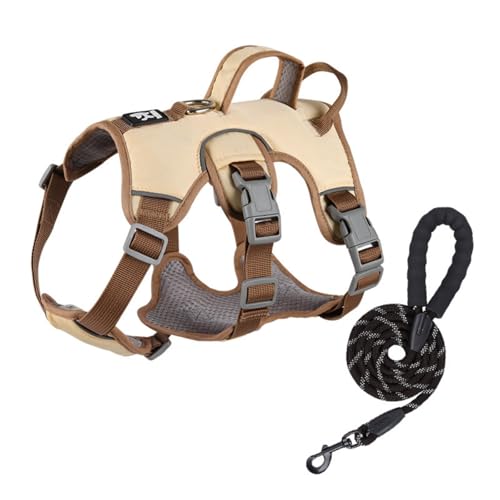 Hundegeschirr für Kleine und Mittelgroße Hunde Anti Zug Hundegeschirr Harness Verstellbar Atmungsaktiv Reflexstreifen Leicht Anzulegen (Beige-B,L) von champracer